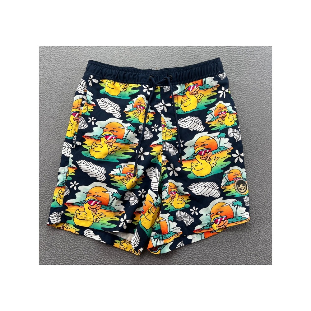 Neff Swim Trunks Size Medium Mens Tropical Duck Print Board Shorts Navy Blue